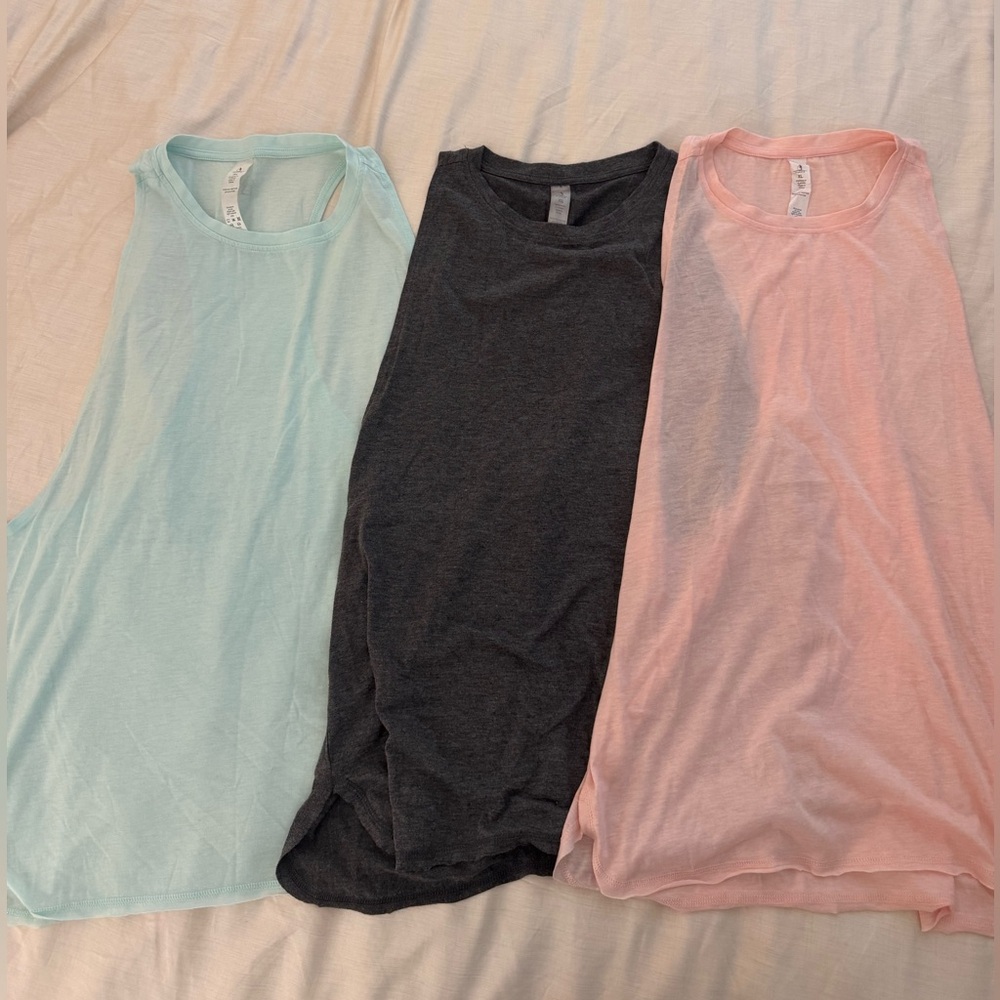Set of Three Sleeveless Muscle Tank in Aqua, Gray, and Pink